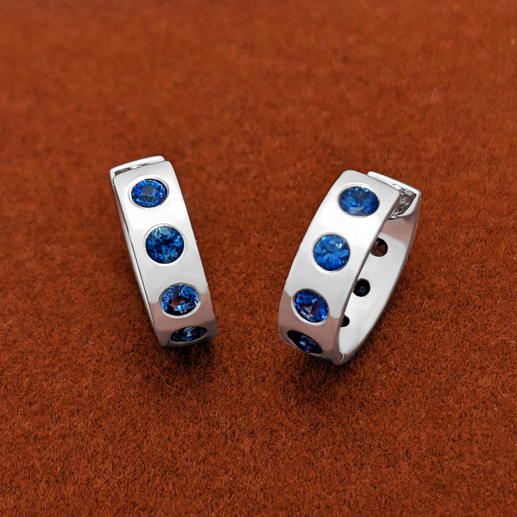 14K 白金 藍寶石耳環