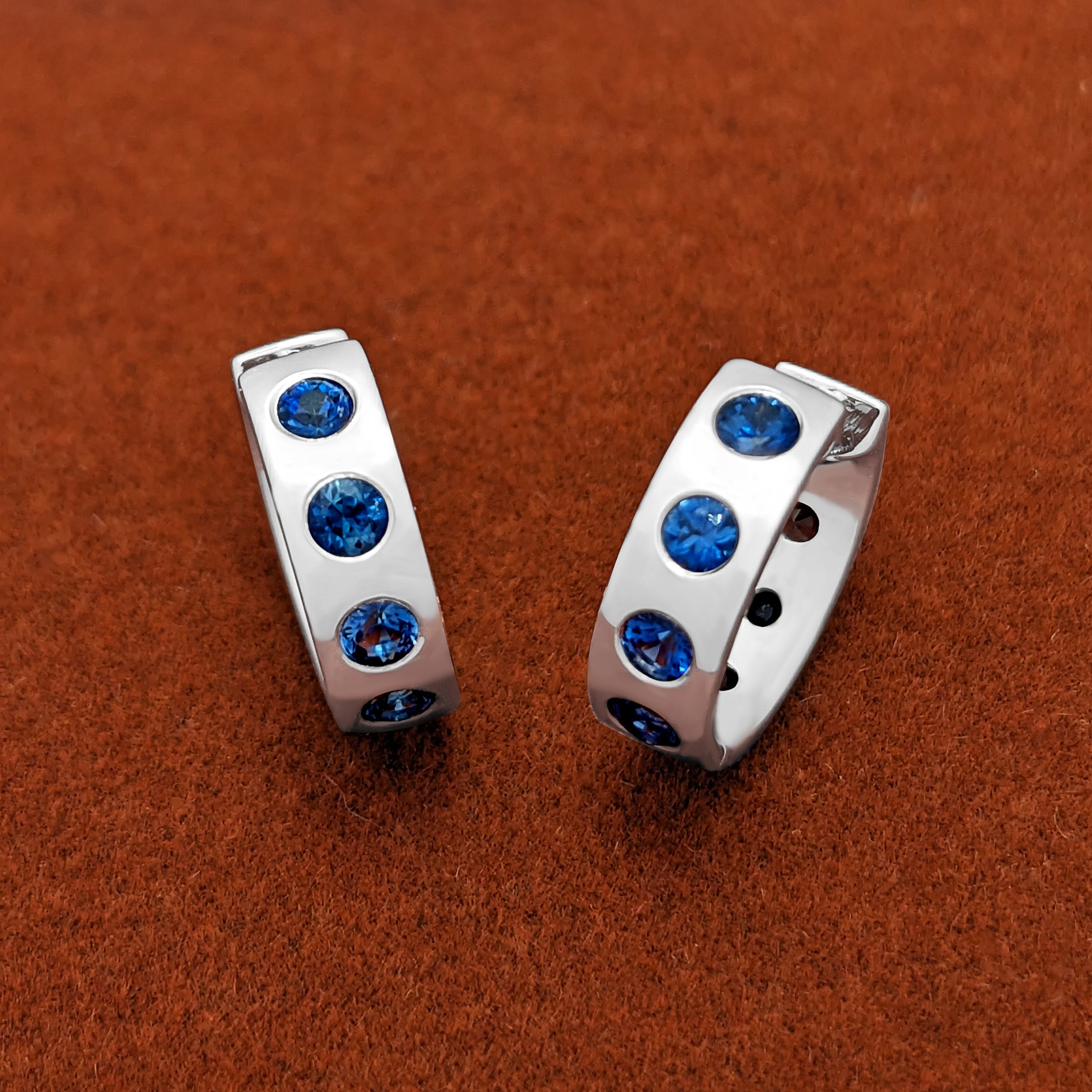 14K 白金 藍寶石耳環