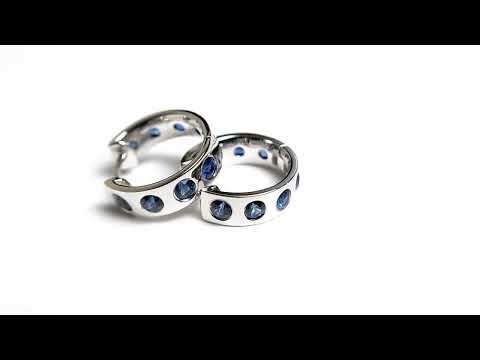 14K 白金 藍寶石耳環